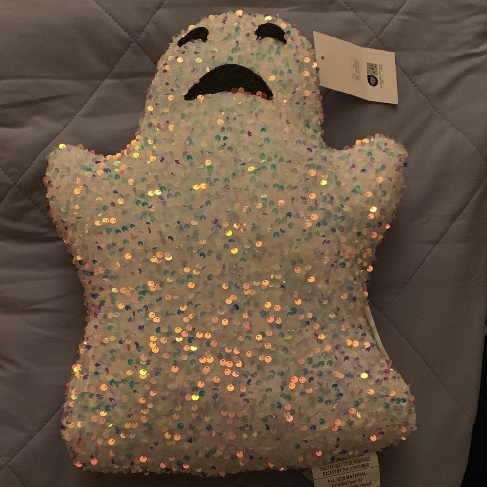Isaac Mizrahi Sequin Ghost Pillow - White and Black